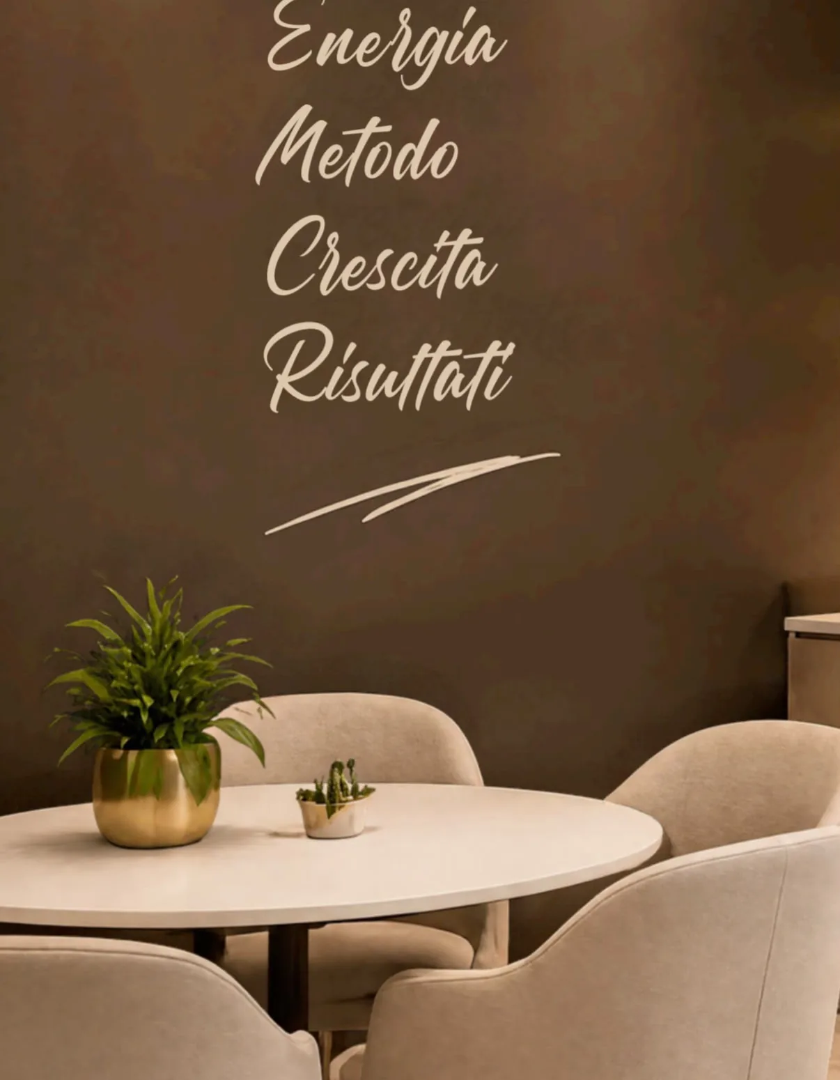 Parete con le parole Energia, Metodo, Crescita, Risultati